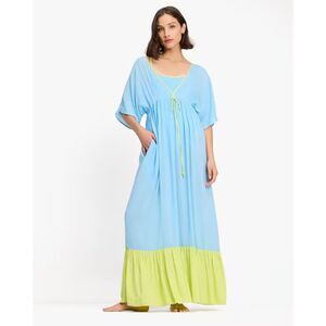 Kate Spade New York Midi Cover Up Tiered Dress Color Block Blue Green XL